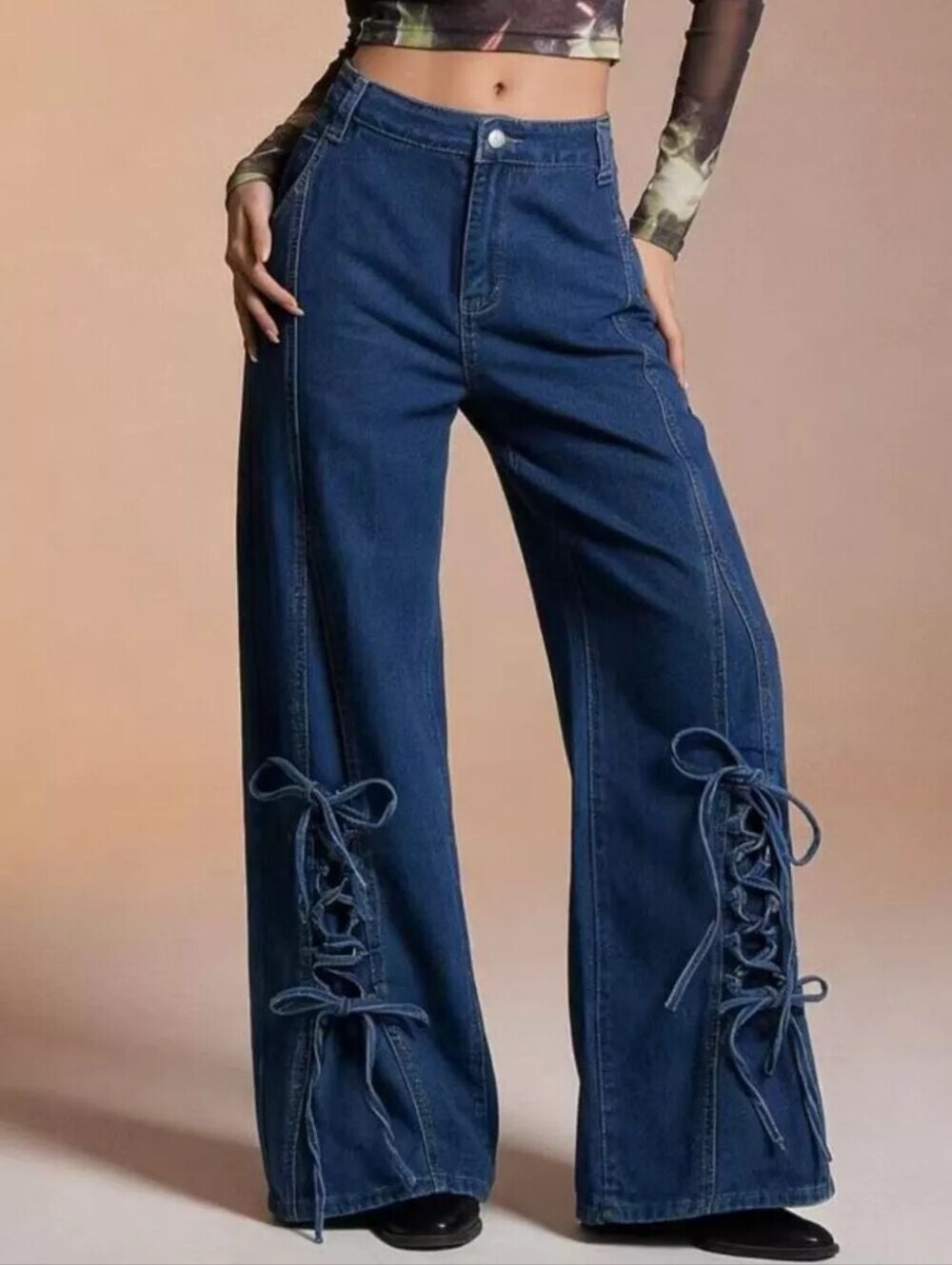 Lace-Up Wide Leg Jeans - Picture 6 of 8